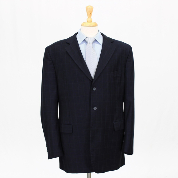 Jack Victor 48L Navy Sport Coat Blazer Jacket Check 3B Wool W100